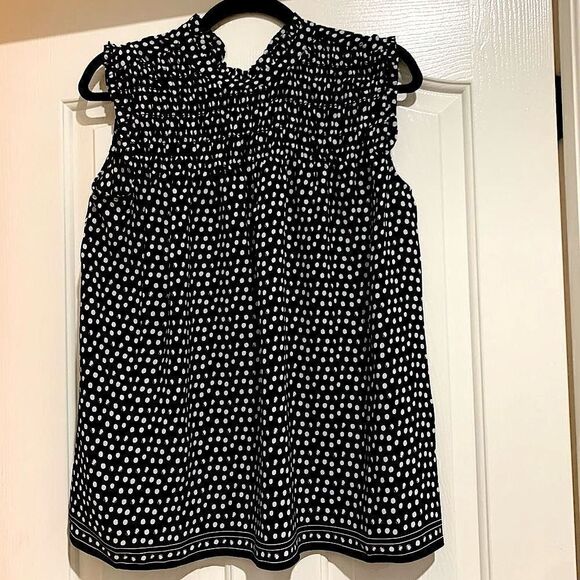 Max Studio | Mock Neck Ruffle Polka Dot Blouse - Picture 1 of 9